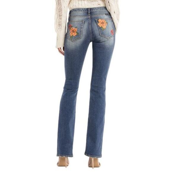 NEW Miss Me Floral Embroidered Jeans Size 26Mid Rise Slim‎ Boot Cut Western - Picture 1 of 14